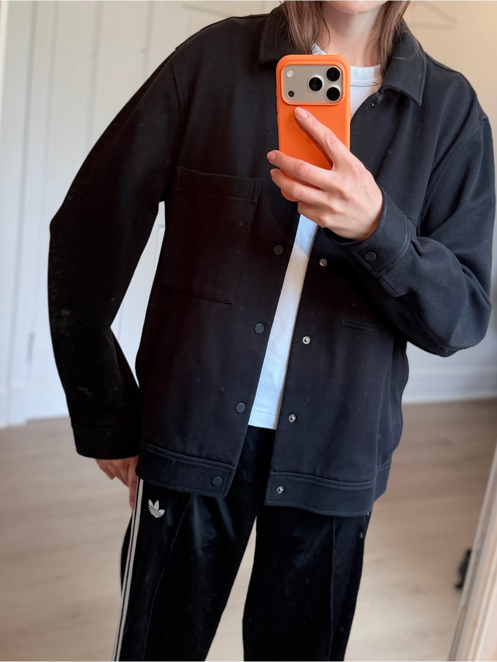 COS Black Lightweight Snap-Front Shirt Jacket